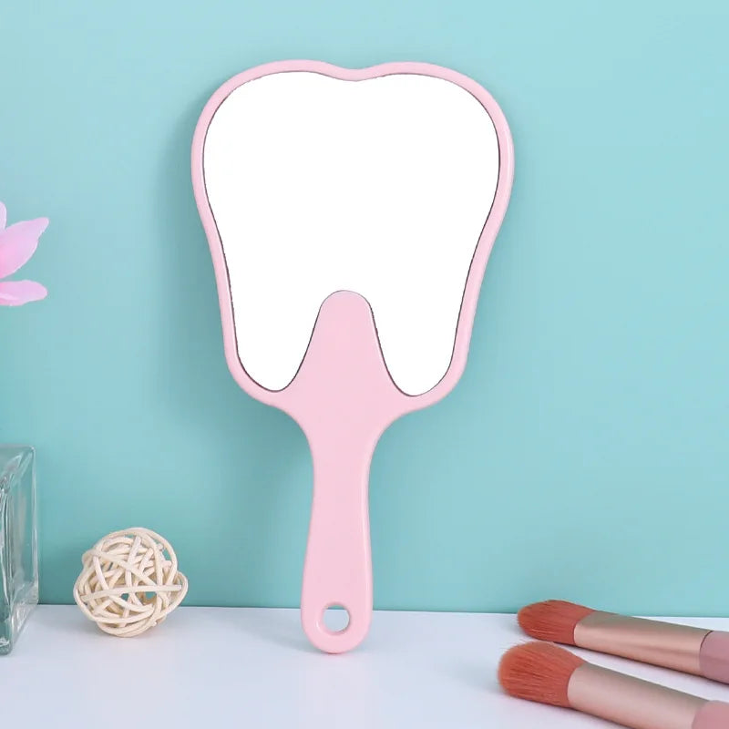 Tooth Shaped Handheld Mirror Cute Makeup Mirror Hand Held Dental Mirrors With Handle High Definition Makeup Mirror Hand Mirror F