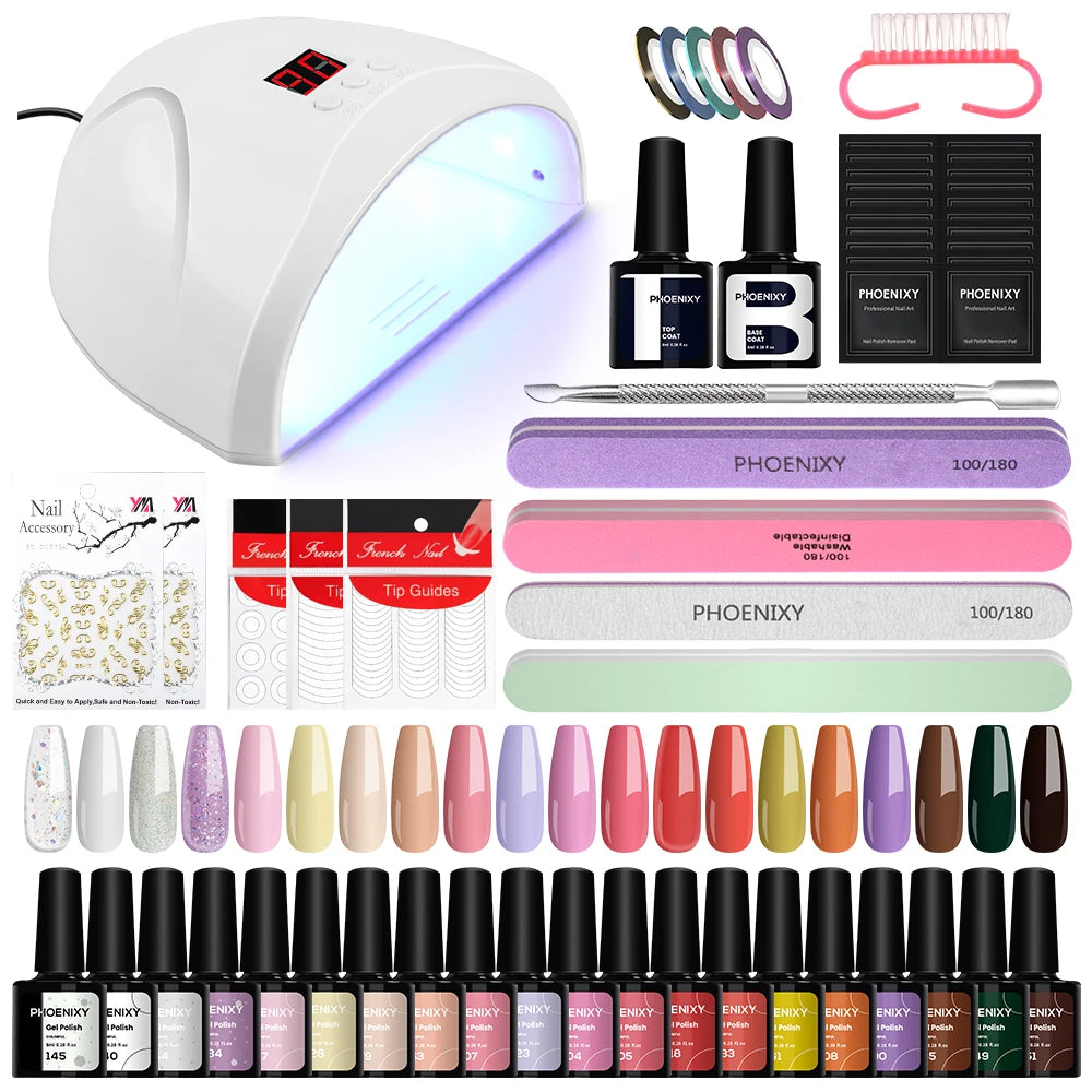 Nail Set Gel Nail Polish Set with UV LED Lamp Dryer Semi Permanent Gel Varnish Set Professional Nail Art Tools Kit Manicure Set