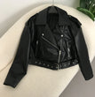 New Spring Woman Faux Leather Jacket Chic Vintage American street wear Short Lapel Zipper Belt Biker Coats Fashion Streetwear