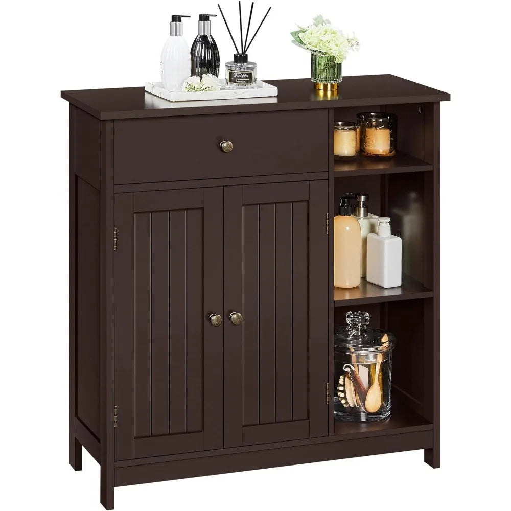 Bathroom Floor Cabinet, Kitchen Freestanding Storage Organizer, Large Side Cabinet with Doors, Drawer & Adjustable