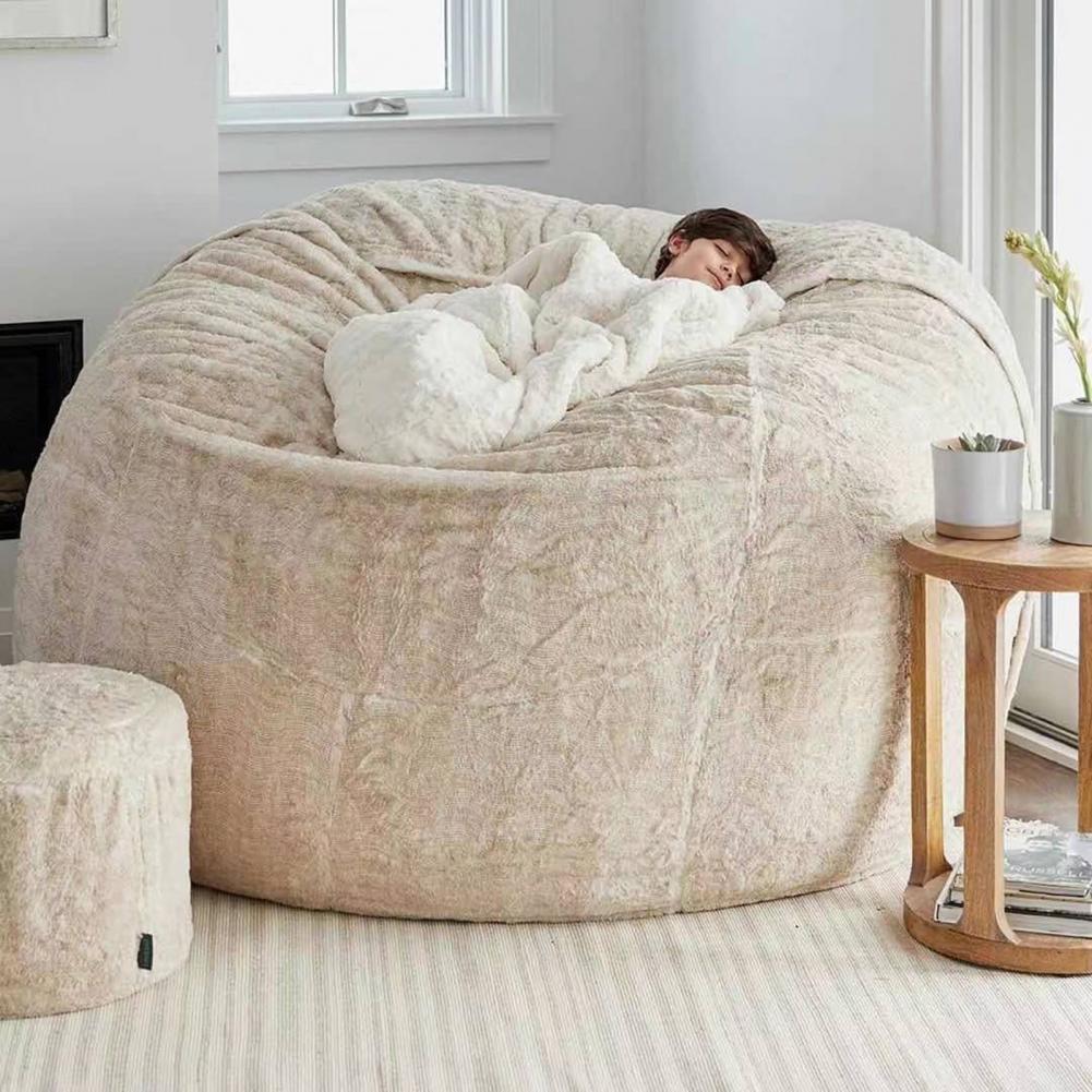 No Stuffed Gray Bean Bag Chair Giant Beanbag Pouf Sofa Bed Puff Futon Room Seat Tatami Relax Lounge Furniture Only Bag Case