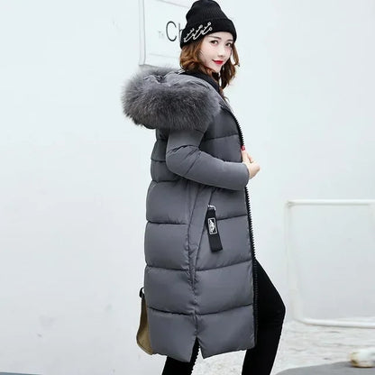 Winter coats women down jackets 2024 long slim solid color coat female Jackets outerwears woman parkas clothes zip fur collar