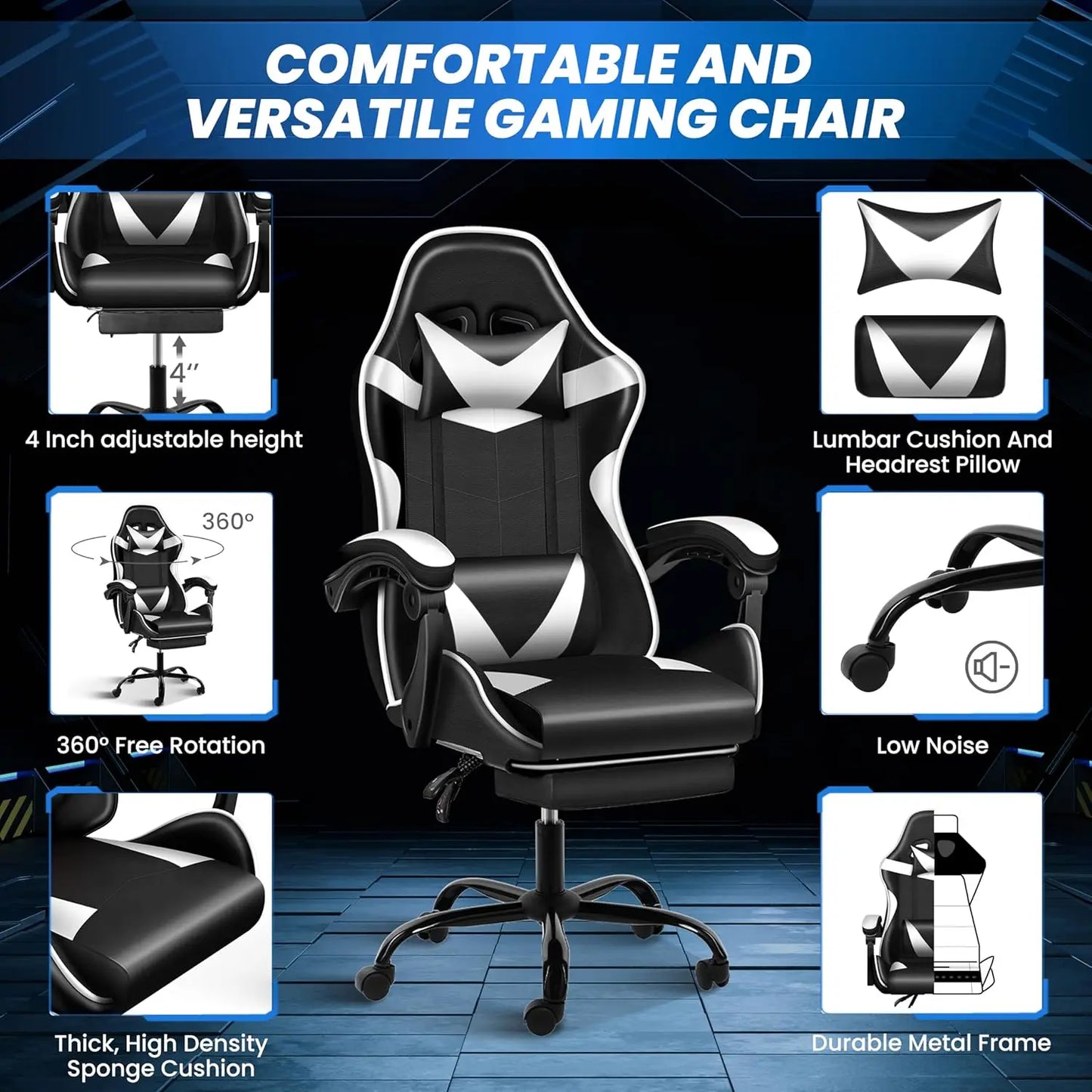 Gaming Chair, Backrest and Seat Height Adjustable Swivel Recliner Racing Office Computer Ergonomic Video Game Chair