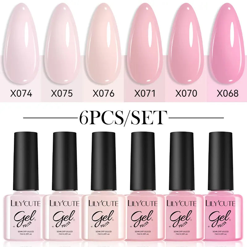 LILYCUTE 6Pcs/Set Macaron Color Gel Nail Polish Set Kit Spring 6 Colors UV LED Nail Art Gel Vernis Semi Permanent Base Top Coat