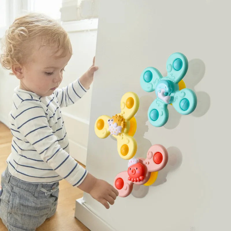 3Pcs/Set Baby Bath Toys Funny Bathing Sucker Spinner Suction Cup Cartoon Rattles Fidget Educational Toys Suction Cup Spinning