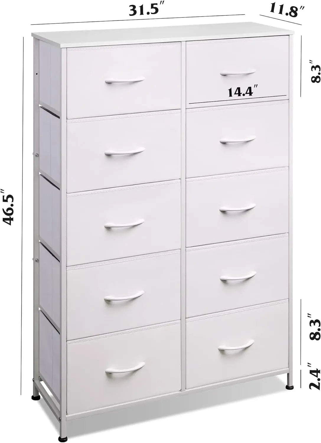 Tall Dresser for Bedroom with 10 Drawers, Chest of Drawers, Fabric Dresser for Closets, Storage Organizer Unit with Fabric Bins,