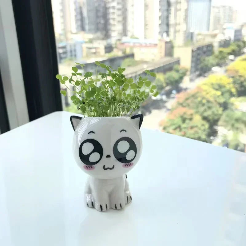 1pc Ceramic Flowerpot Mini Cat Cartoon Cute Plant Desktop Potted Plant Pot DIY Decorate Toys Science Education School Gifts