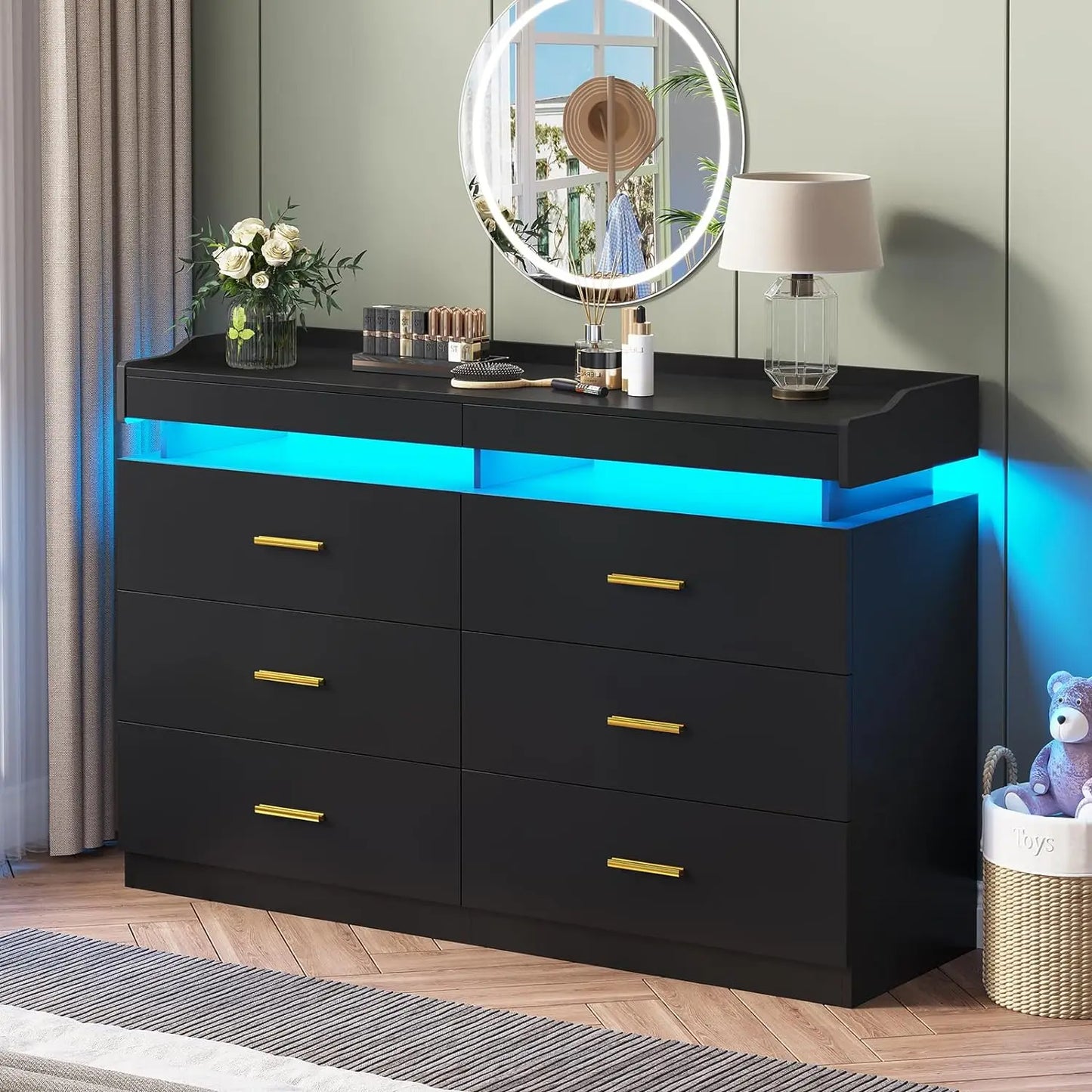 Modern Dresser 9 Drawer with LED Light,Wide Drawer Organizer Cabinet for Bedroom Living Room Chest  for Closet of Wood Drawers