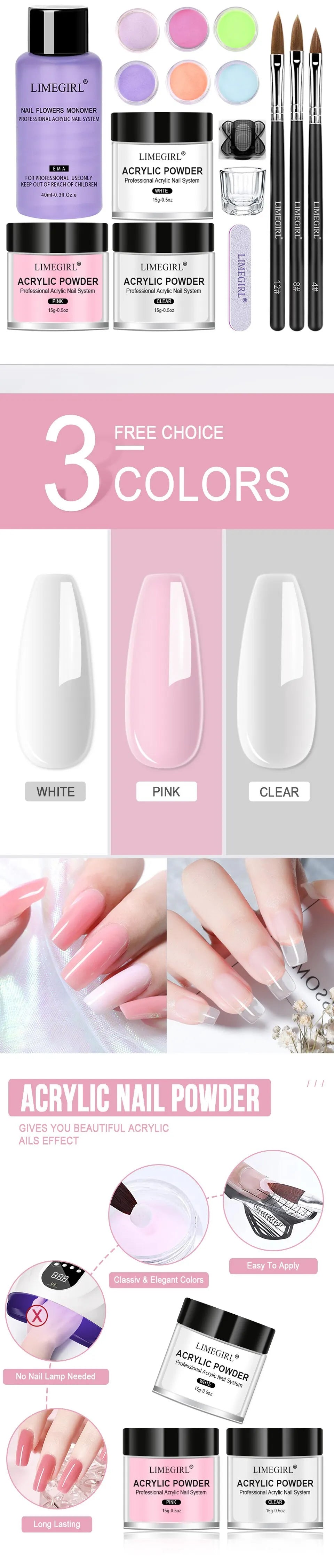 Nail Acrylic Powder and Liquid Monomer Set Acrylic Nail Kit for Nails Extension Acrylic Dipping Powder 3D Flower Carving Tools