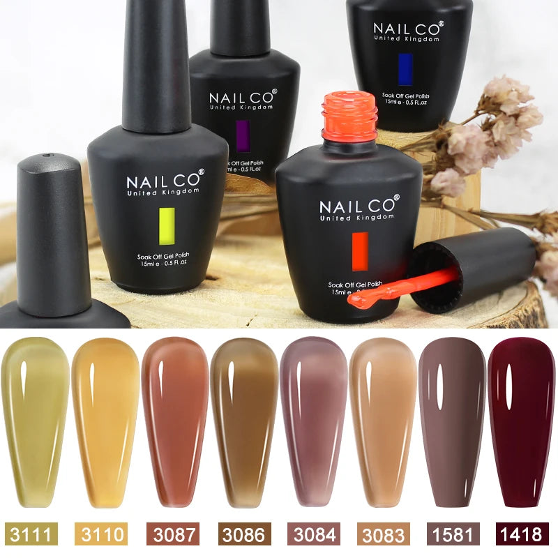 NAILCO 15ml Translucent Color Gel Nail Polish Vernis Semi Permanent UV LED Gel Polish For Nail Art Gel Manicure TOP BASE Varnish