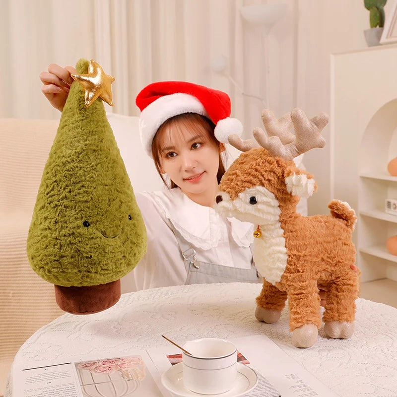 New Kawaii Christmas Tree & Elk Plush Dolls Stuffed Soft Plant Toys Sika Deer For Kids Family Xmas Decoration Gift