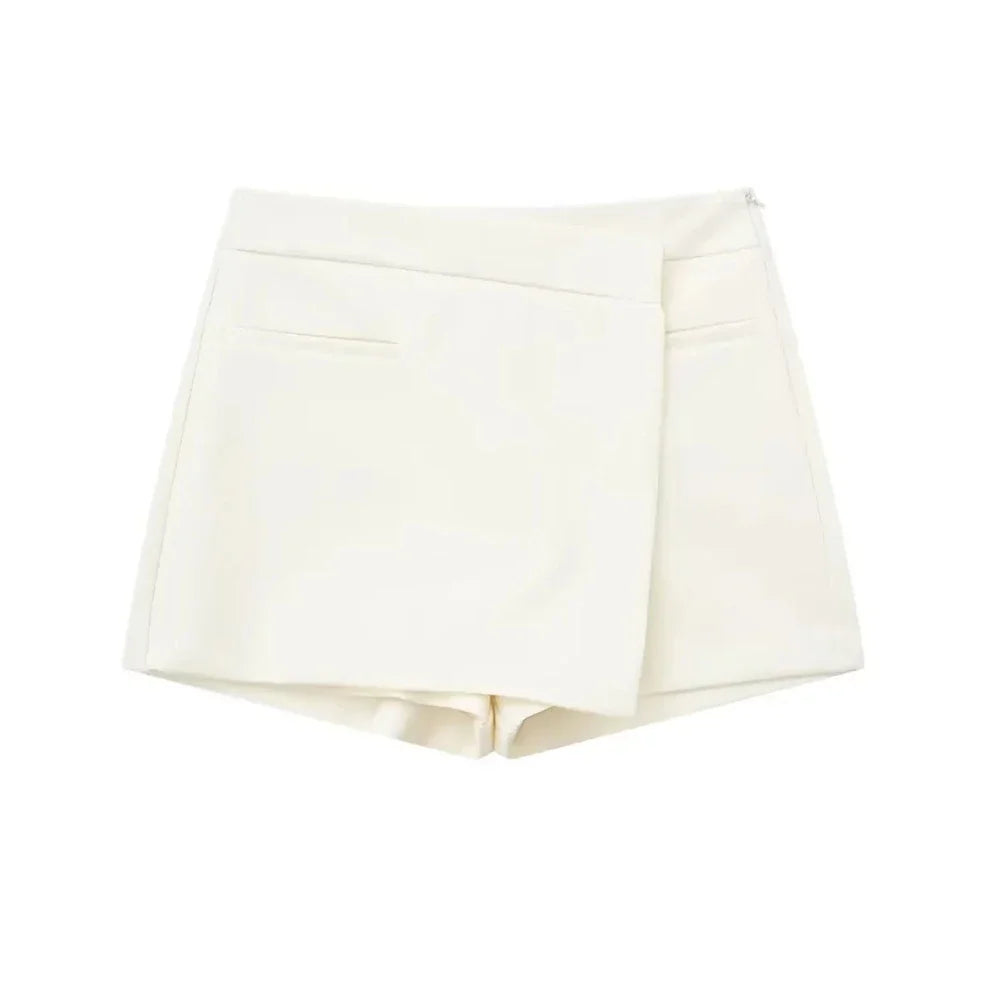 ASDS Women's Asymmetric Wrap Shorts Skirts, High Waist, Side Zipper, Female Skort, Fashion