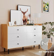 Wooden Dresser for Bedroom, Natural Rattan Dresser with Drawers 6 Drawer Chest of Drawers, Double Dressers Chest for Living Room