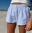 Casual Loose Stripe Button Details Summer Shorts Women Vacation Beach Outfits