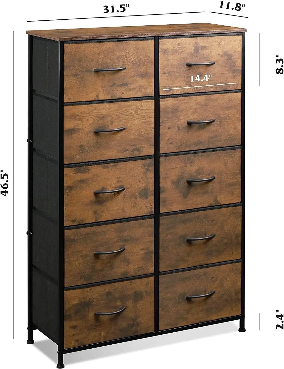 Tall Dresser for Bedroom with 10 Drawers, Chest of Drawers, Fabric Dresser for Closets, Storage Organizer Unit with Fabric Bins,