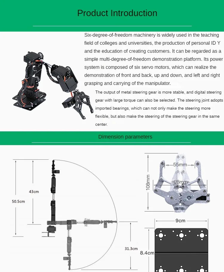 360 Degrees 6 DOF Robot Metal Alloy Mechanical Arm Claw Kit MG996R for Arduino Robotics Kit Educational Ps2 Programmable Toys