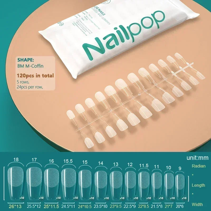 NAILPOP 120pcs Fake Nails Full Cover Press on Nails Coffin Soft Gel American Pose Capsule False Nail Tips for Extension System