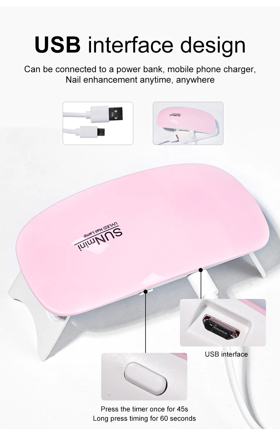 6W Mini Nail Dryer Machine Portable 6 LED UV Manicure Lamp Home Use Nail Lamp For Drying Polish Varnish With USB Cable