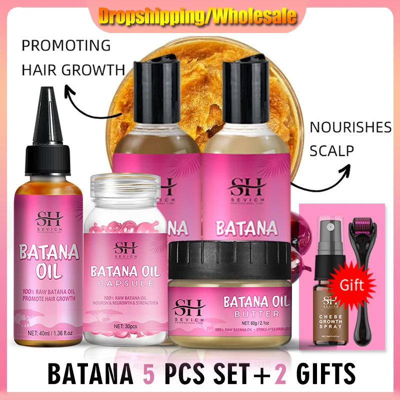 Hair Growth Set Batana Oil Fast Hair Growing Spray Anti Hair Loss Shampoo Scalp Repair Treatment Capsule Oil For Men Women 6pcs