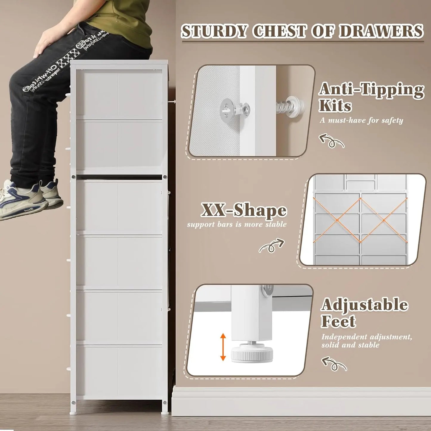 Dresser for Bedroom with 16 Drawers, Tall Chests of Drawers, Organizer, Dressers Bedroom Furniture for Closet Entryway