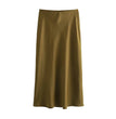 Women's Flowing Satin Midi Skirt, High Waist With Elastic Waistband, Female Skirts, Chic Fashion