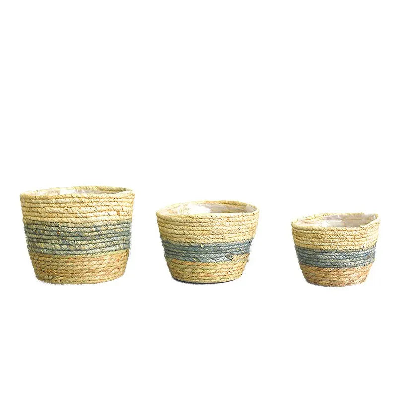 Handmade Woven Planter Basket Laundry Storage Decorative Basket Straw Wicker Rattan Seagrass Garden Flower Pot Storage Basket