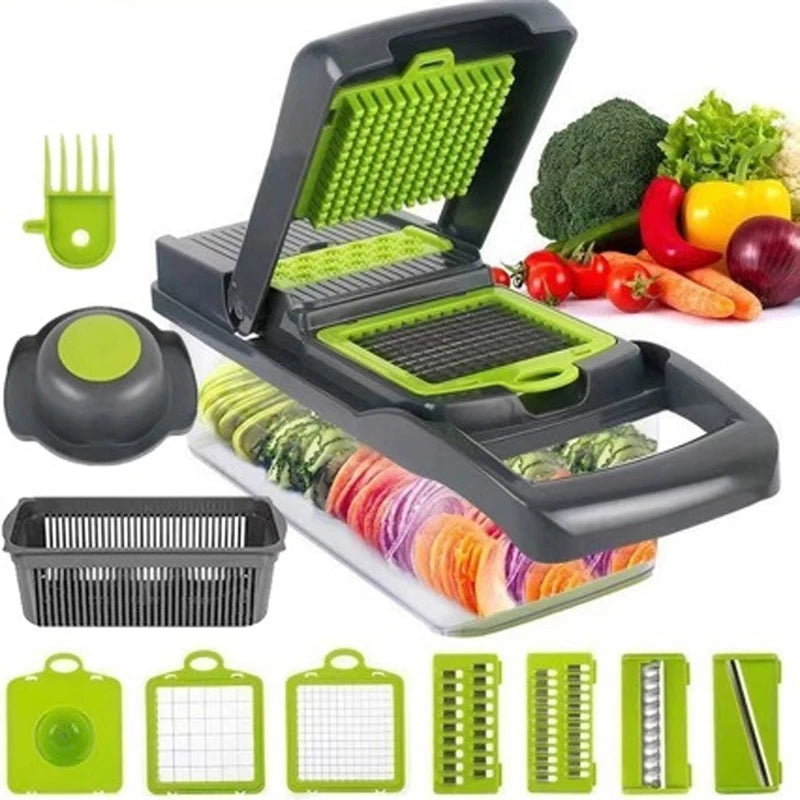 16 IN1 Mandoline Slicer Veggie Food Chopper Vegetable Cutter Tomato Carrot Grater Cheese French Onion Shredders Kitchen Tool