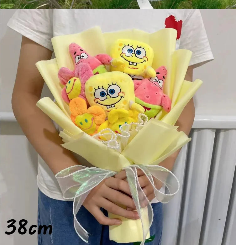 SpongeBob Patrick Star Gary Squidward Tentacles Plush Dolls Creative Handmade Flower Bouquets Christmas Birthday Graduation Gift