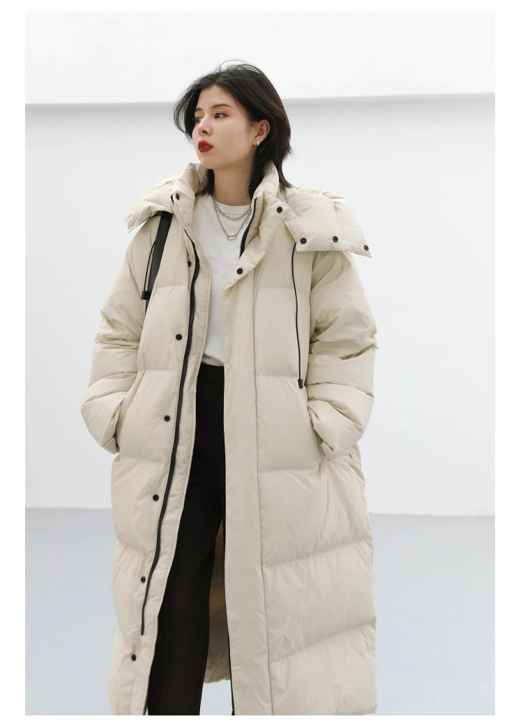 CHIC VEN Women's Down Coats Korean Loose Hooded Thick Warm Long Down Jacket Winter Coat for Women Female Parkas Outerwears 2024