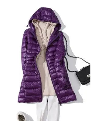 0-10℃ Winter Jackets Women White Duck Down Long Coat Female Hooded Quilted Parkas Ultra Light Portable Down Coats for Women