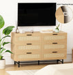 Wooden Dresser for Bedroom, Natural Rattan Dresser with Drawers 6 Drawer Chest of Drawers, Double Dressers Chest for Living Room