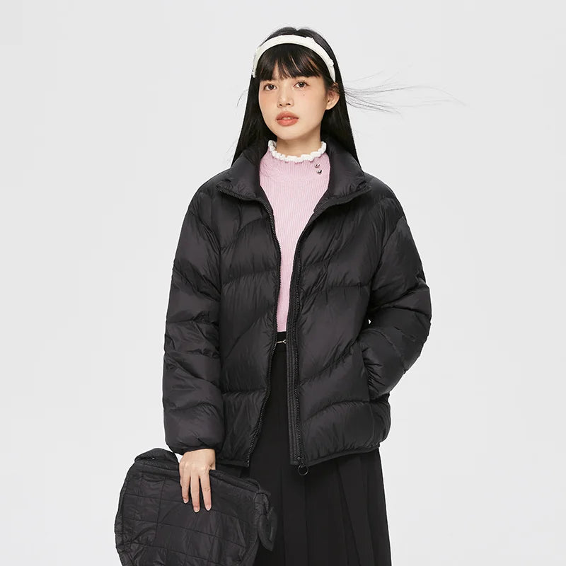 Semir Down Jacket Women Solid Color Design Sense 2022 Winter New Three-Proof Loose Stand-Up Collar Coat Ladies All-Match