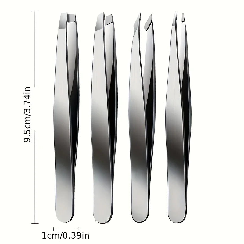 Ouriner Eyebrow Tweezers Set 4 Pcs Stainless Steel Eyebrow Forceps Professional Beauty Tool Set For Facial Hair Inward Growing