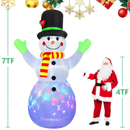 2.2M Christmas Snowman Inflatable Model Rotate LED Light Green Glove Xmas Stake Props Toys Household Accessories Holiday Decor