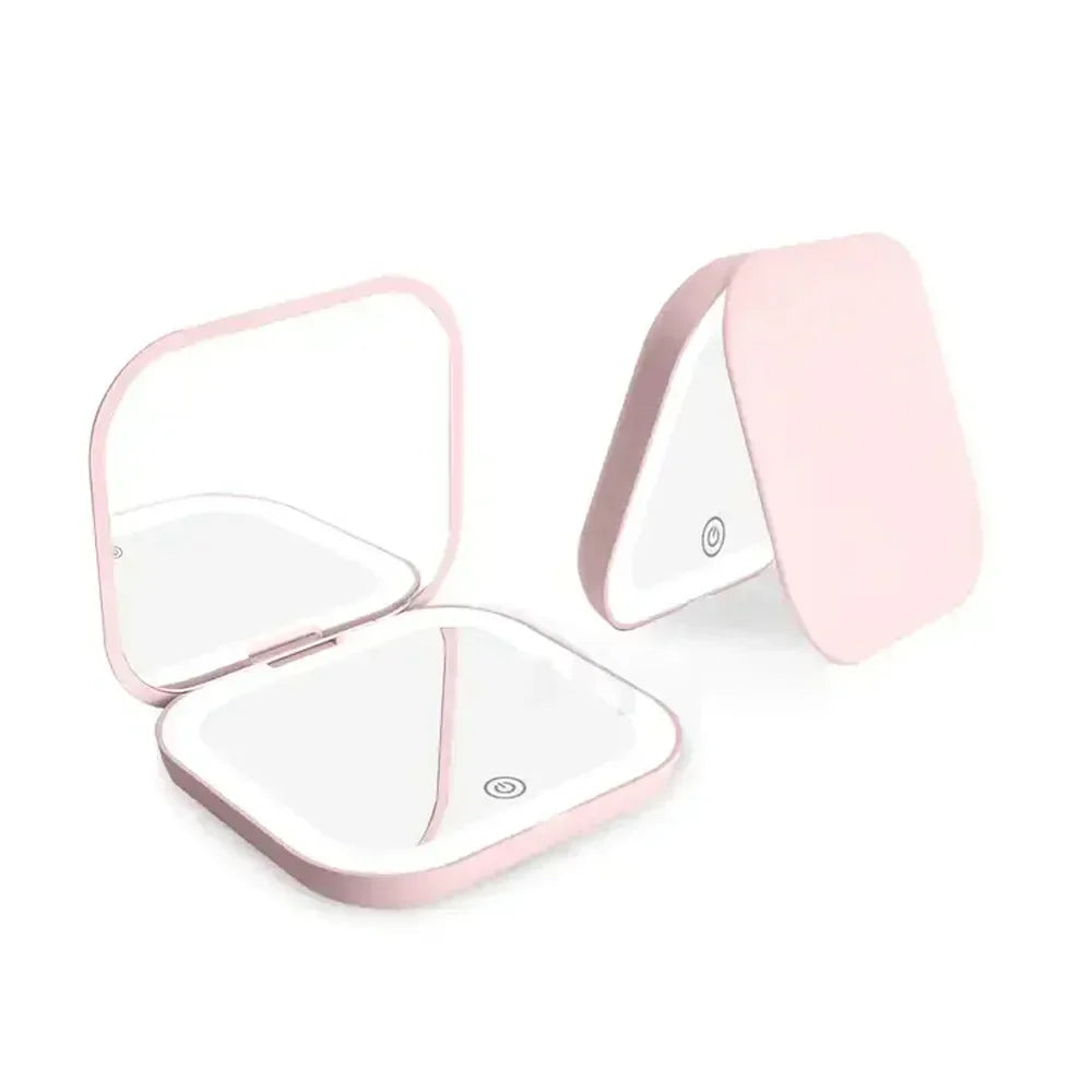 2X magnifying Compact Small Mini Gift Vanity Table Folding Led Lights Portable Hand Held Pocket Makeup Mirror