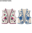 KEYANKETIAN Women Vintage Floral Embroidered Open WaistCoat Ladies National Style Vest Jacket Outfits Casual Vacation Crop Top