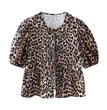 Leopard Shirt Summer Crop Top Puff Sleeve Blouse With Lace-up Closing New Women's Clothing