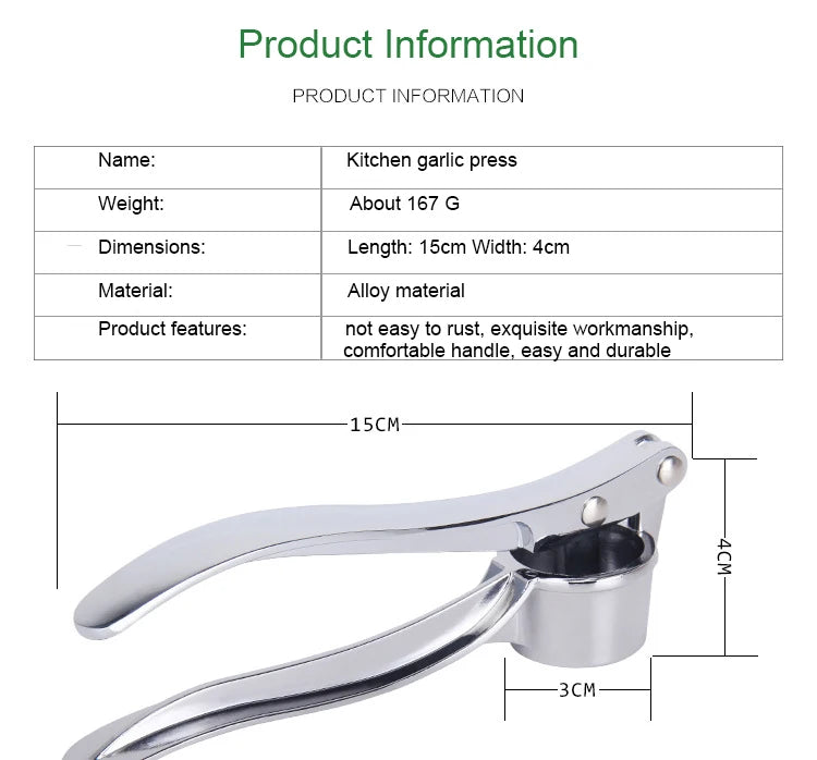 Garlic Press Mincer Stainless Steel Multifunction Crusher Kitchen Cooking Ginger Squeezer Masher Handheld Ginger Mincer Tools