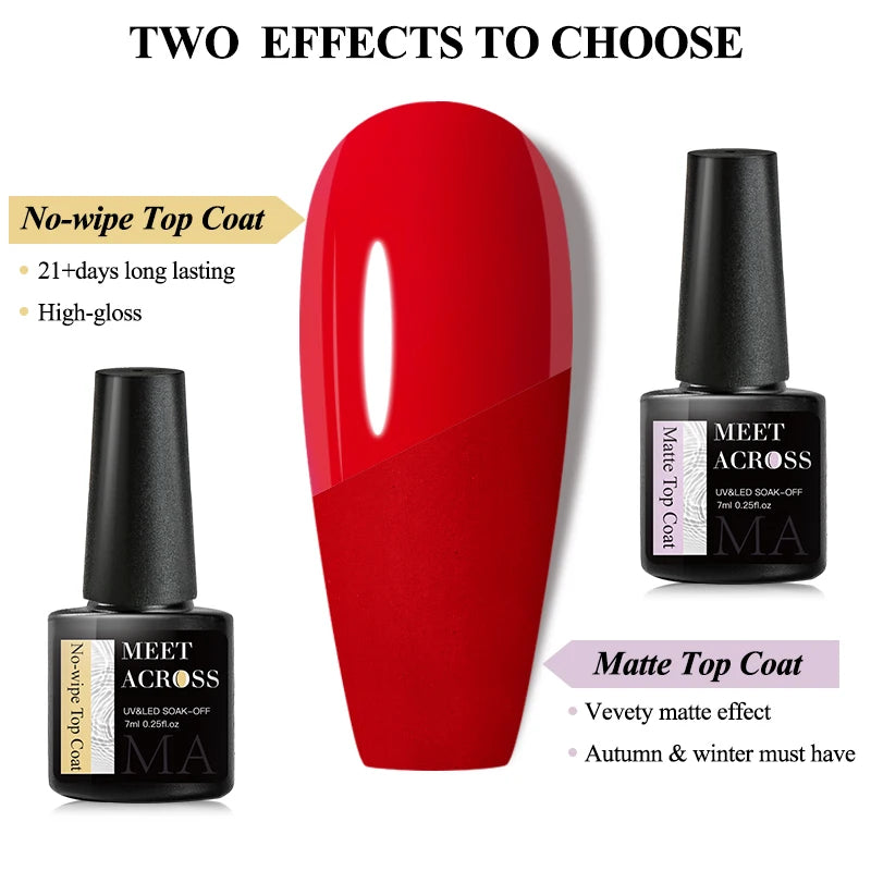 MEET ACROSS 7ml Base Top Coat Gel Polish Soak Off Semi Permanent UV Gel Nail Art Varnish Base Gel Top Coat Gel Varnish Manicure