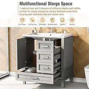 Bathroom Vanity Cabinet Sink 30”, Single Sink Top Combo Set with Drawers Storage, Bathroom Sink Cabinet 30*34*18(Without Faucet)