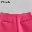 Willshela Women Fashion Asymmetrical Shorts Skirts High Waist Back Pockets Side Zipper Vintage Female Skort Solid