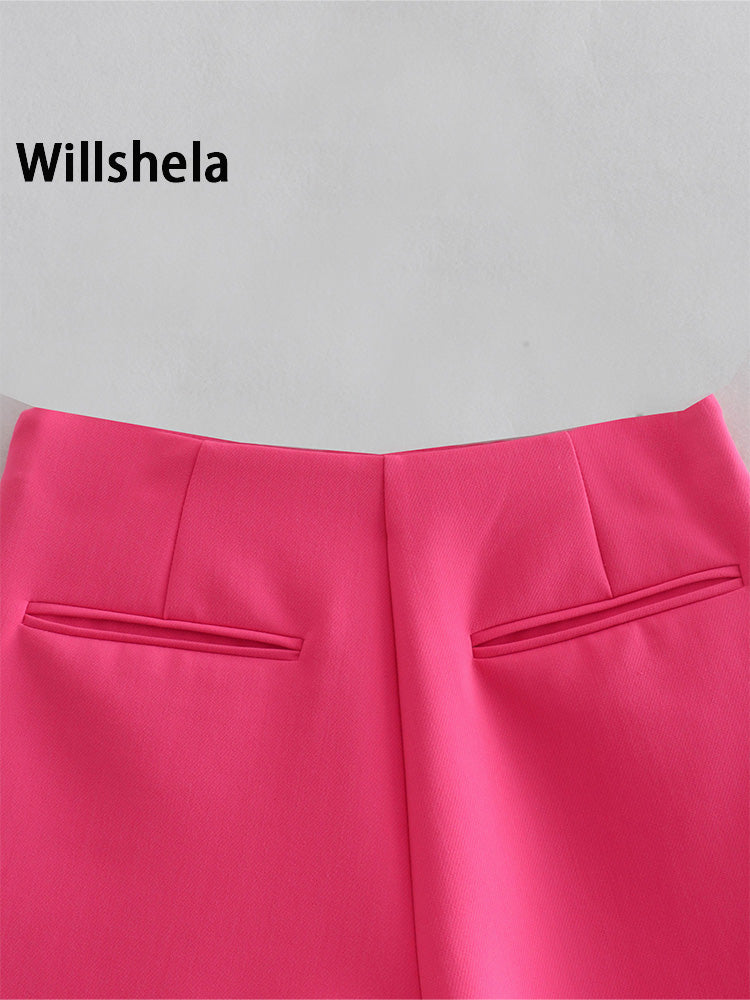 Willshela Women Fashion Asymmetrical Shorts Skirts High Waist Back Pockets Side Zipper Vintage Female Skort Solid