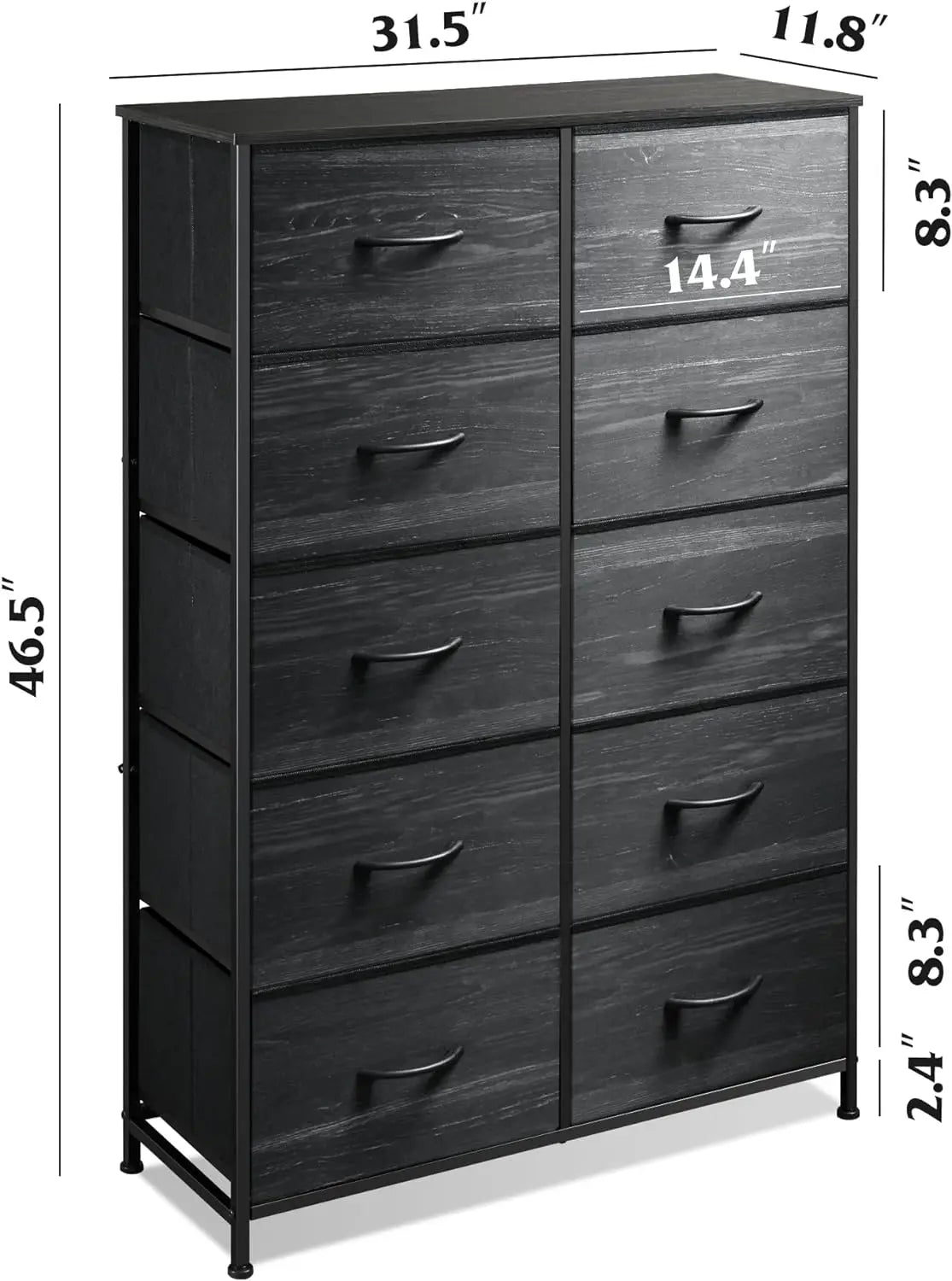 Tall Dresser for Bedroom with 10 Drawers, Chest of Drawers, Fabric Dresser for Closets, Storage Organizer Unit with Fabric Bins,