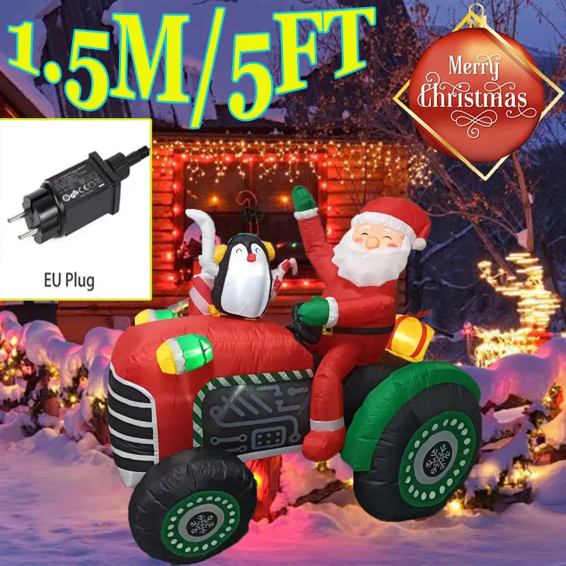 1.2M Christmas Decoration Crutch Santa Claus Inflatable Toy with LED Lights Outdoor Inflatable Model Ornament Party Garden Decor