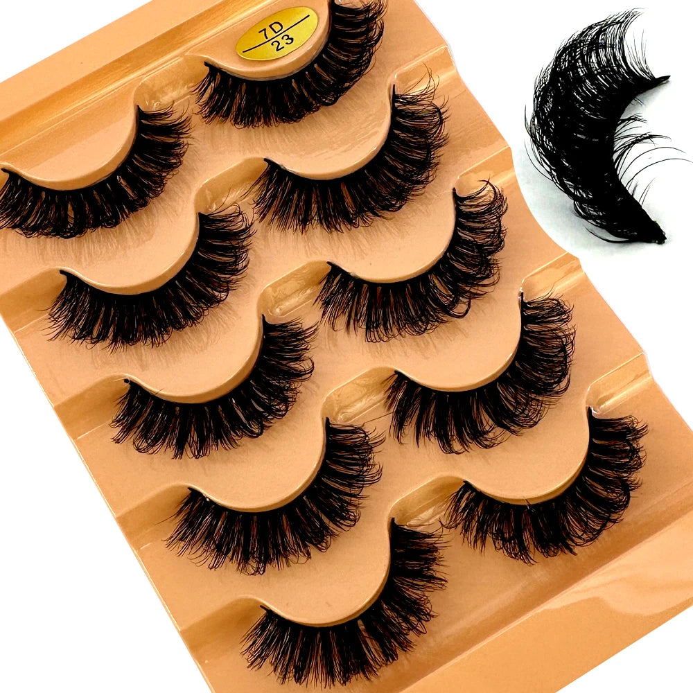 5pairs Classic Hybrid Volume Lashes New Arrival Wispy D Curl Short Russian Strip Lashes Makeup False Eyelashes