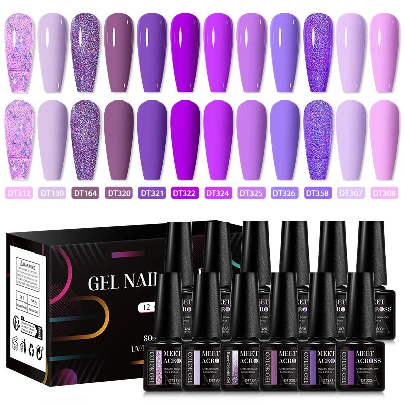 MEET ACROSS 12Pcs/Set 7ml Macaron Gel Nail Polish With Box Semi Permanent UV Gel  Soak Off Nail Art Kit Varnish For Manicure