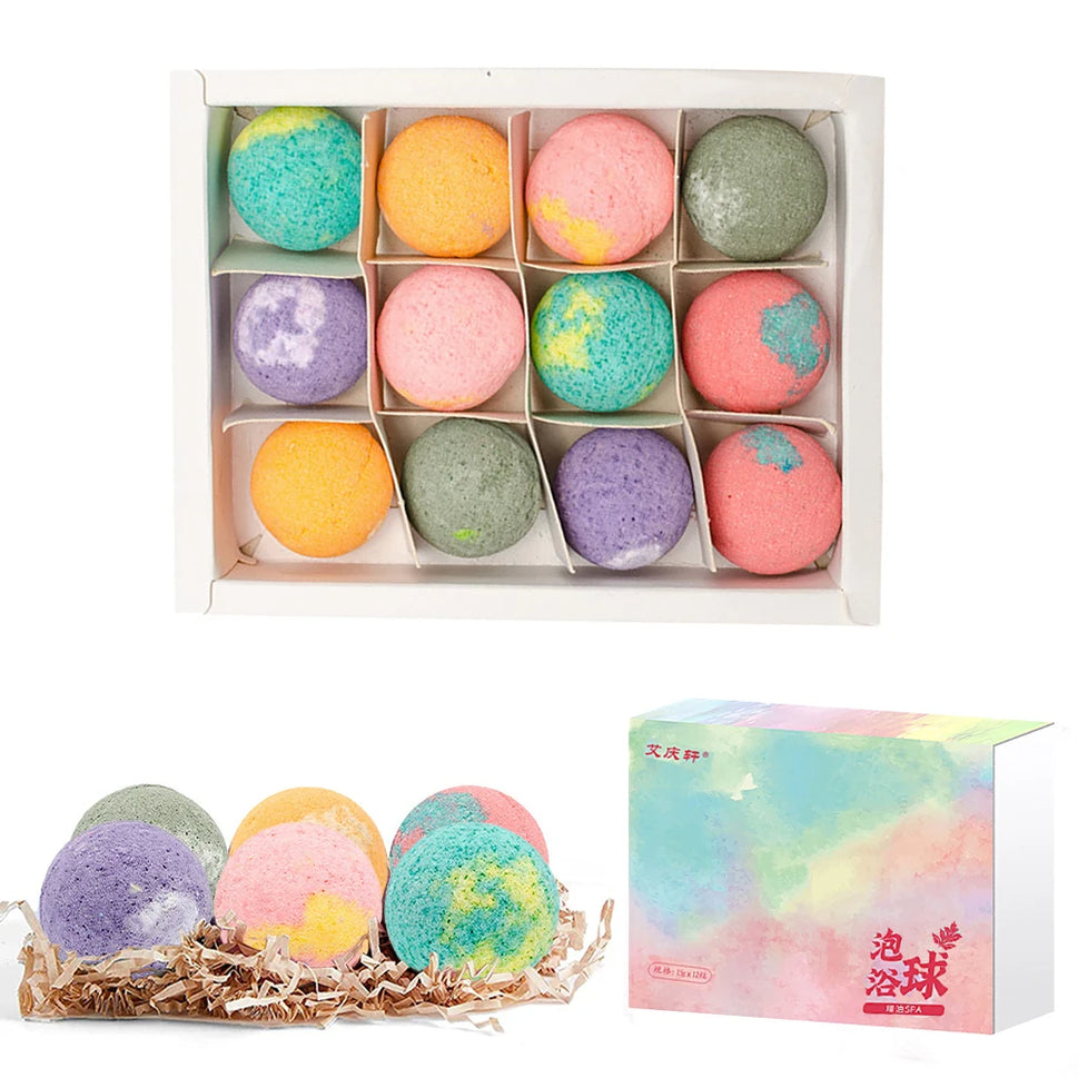 12Pcs/Set Bubble Small Bath Bombs Body Stress Relief Exfoliating Moisturizing Fragrances Aromatherapy SPA Salt Ball Skin Care