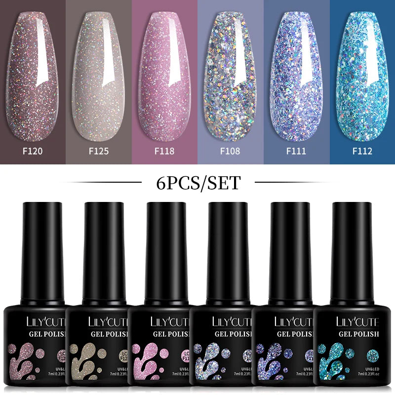 LILYCUTE 6Pcs/Set Macaron Color Gel Nail Polish Set Kit Spring 6 Colors UV LED Nail Art Gel Vernis Semi Permanent Base Top Coat