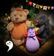 1pc Cute Black Rabbit Hold Pumpkin Plush Toys Soft Pumpkin Bear Earphone &cloak Eggplant Stuffed Doll Halloween Trick or Treat