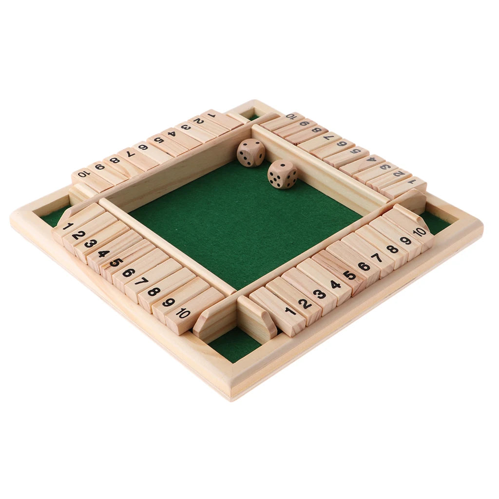 Dice Board Game Set Wooden 10 Numbers Flaps & Dices Game for 4 Players Party Club Drinking Games Family Entertainment